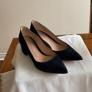 Gianvito Rossi Elegant Piper Pump Suede Navy Block Heels